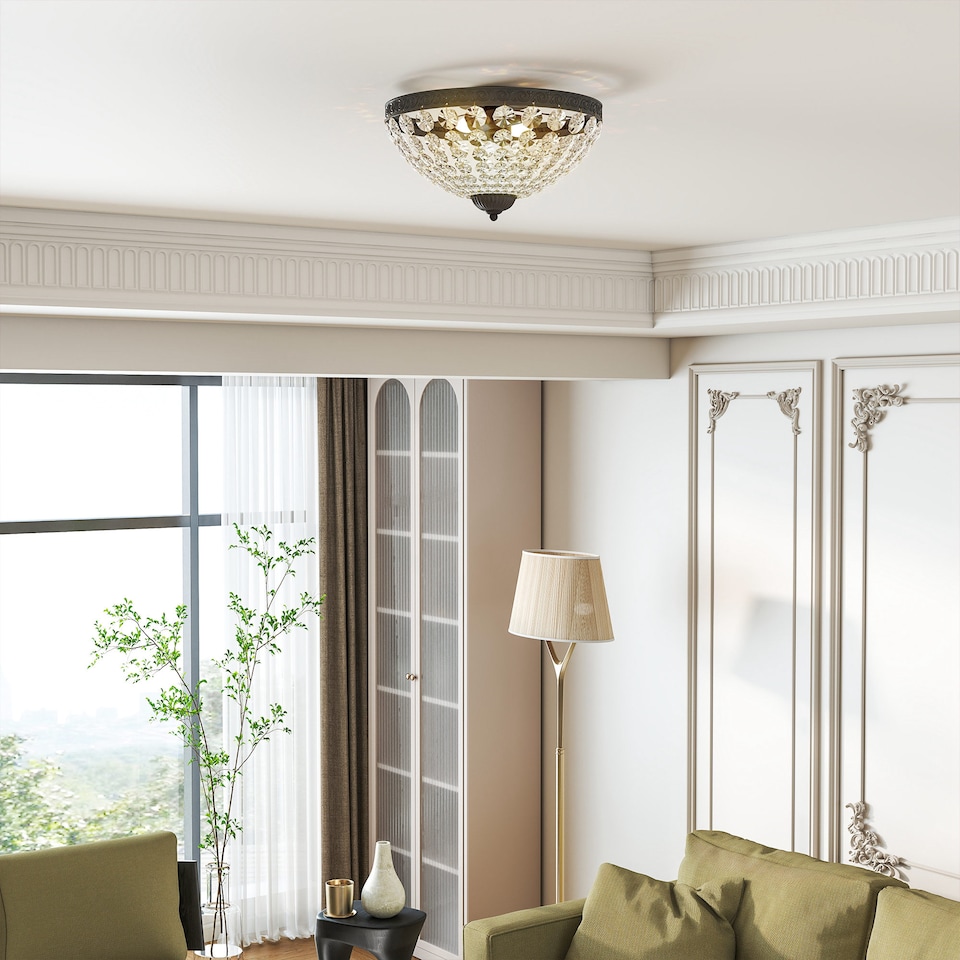 image 1 of HOMCOM Crystal Chandelier Ceiling Light with 168 Octagonal Beads, Vintage 2-Light Flush Mount Ceiling Light for Living Room, Bedroom, Hallway, Dining Room, Black | Black