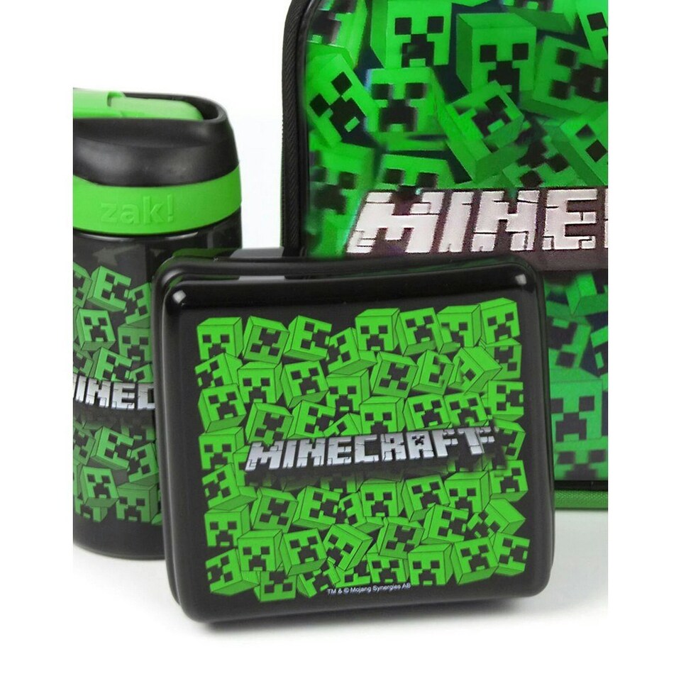 image 1 of Minecraft Lenticular Creeper Lunch Bag Set - Green/Black - One Size