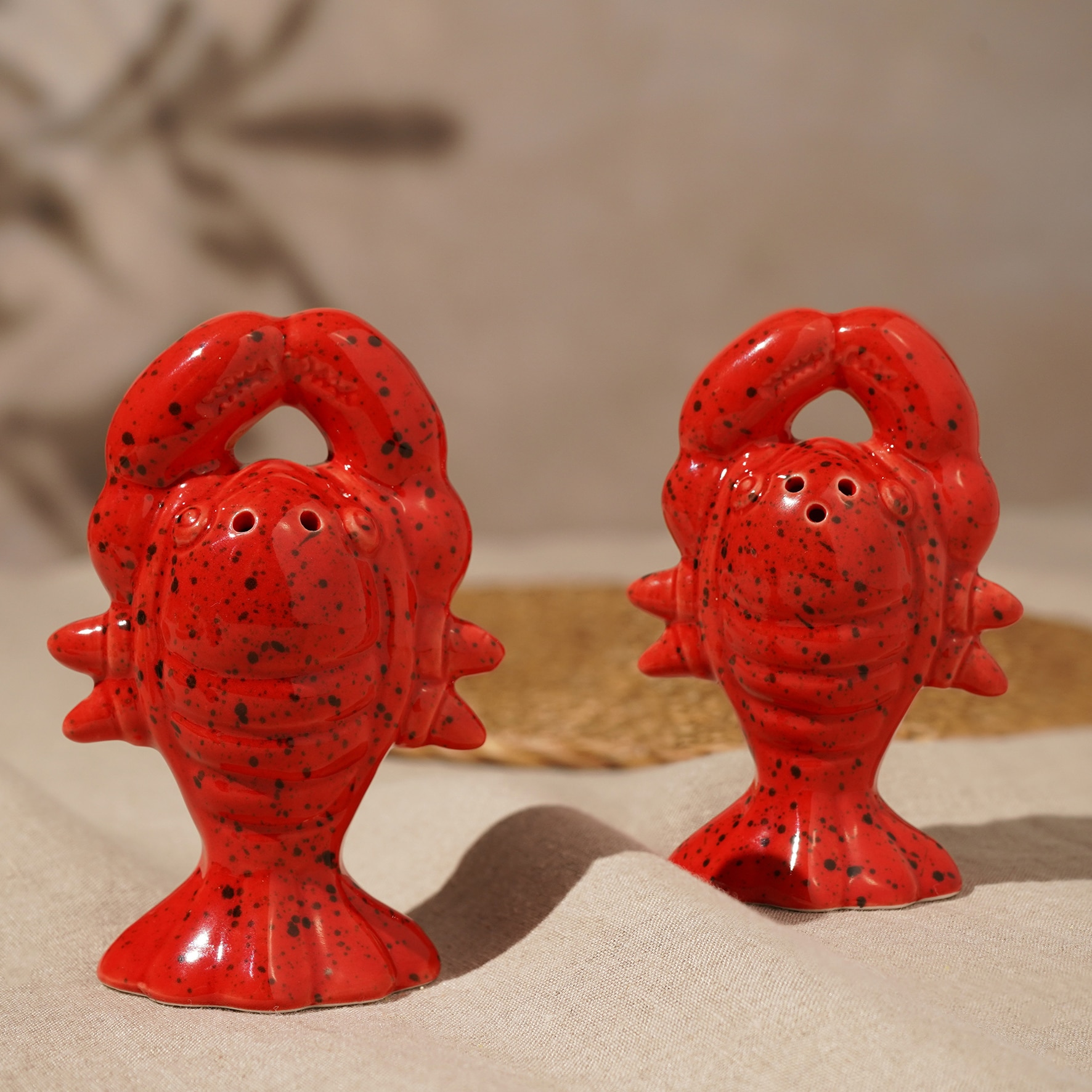 Hestia Lobster Salt & Pepper Set in Red