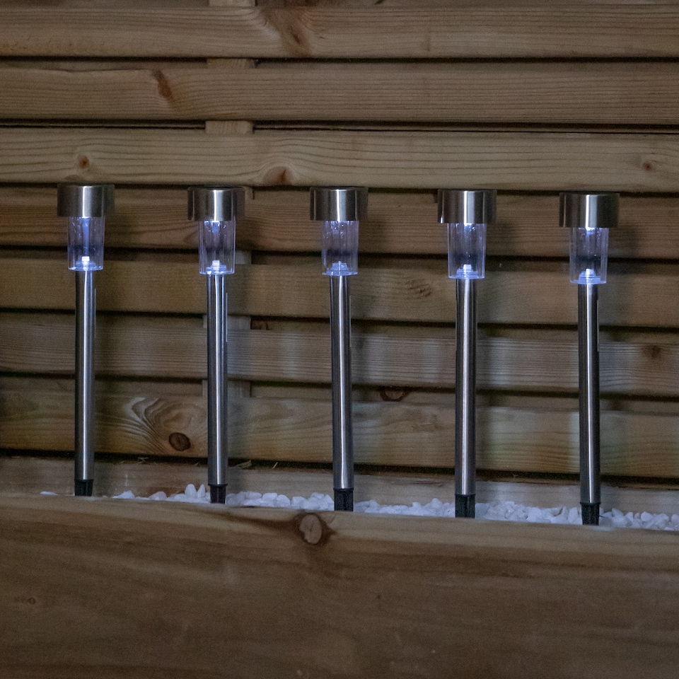 image 1 of 36cm 5 White LED Stainless Steel Solar Garden Path Lights