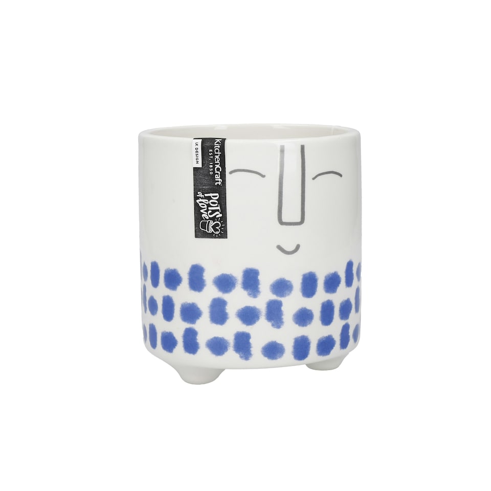 image 1 of KitchenCraft Planter Blue Dolomite Happy Face Blue