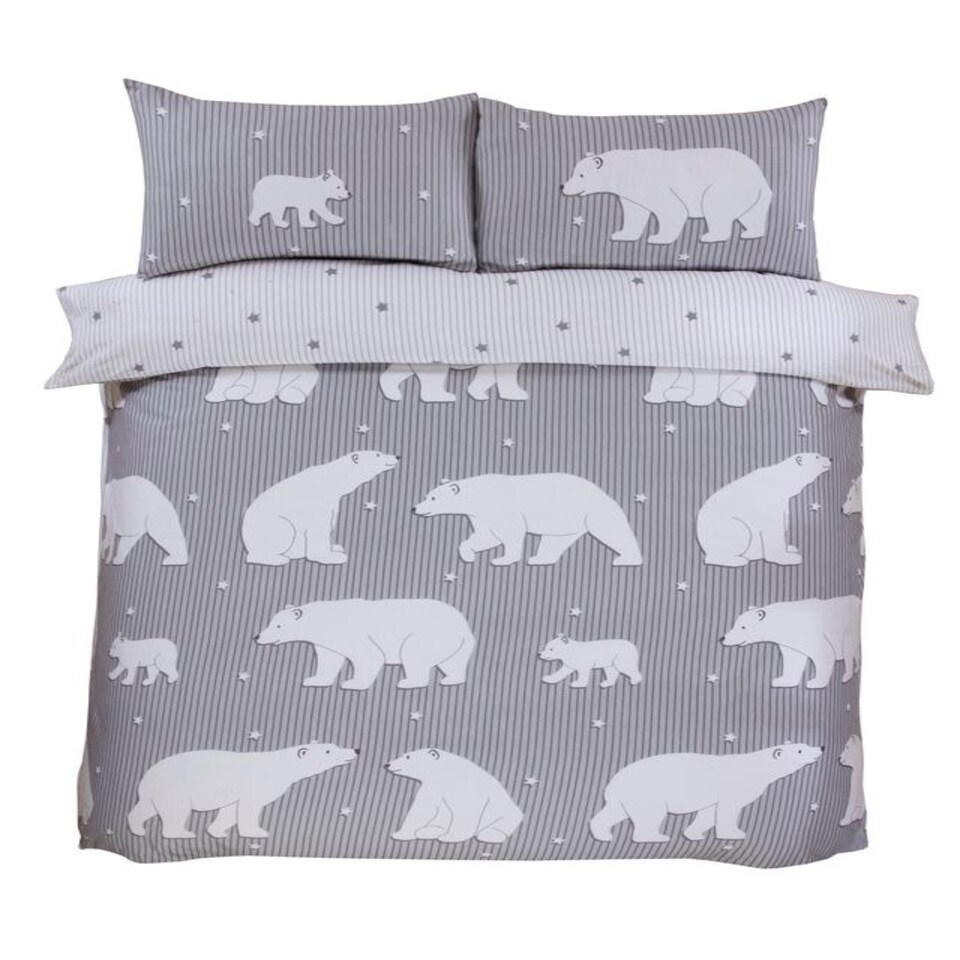 image 1 of Polar Bear Bed Cover Duvet Cover Set with Pillowcase Grey | King