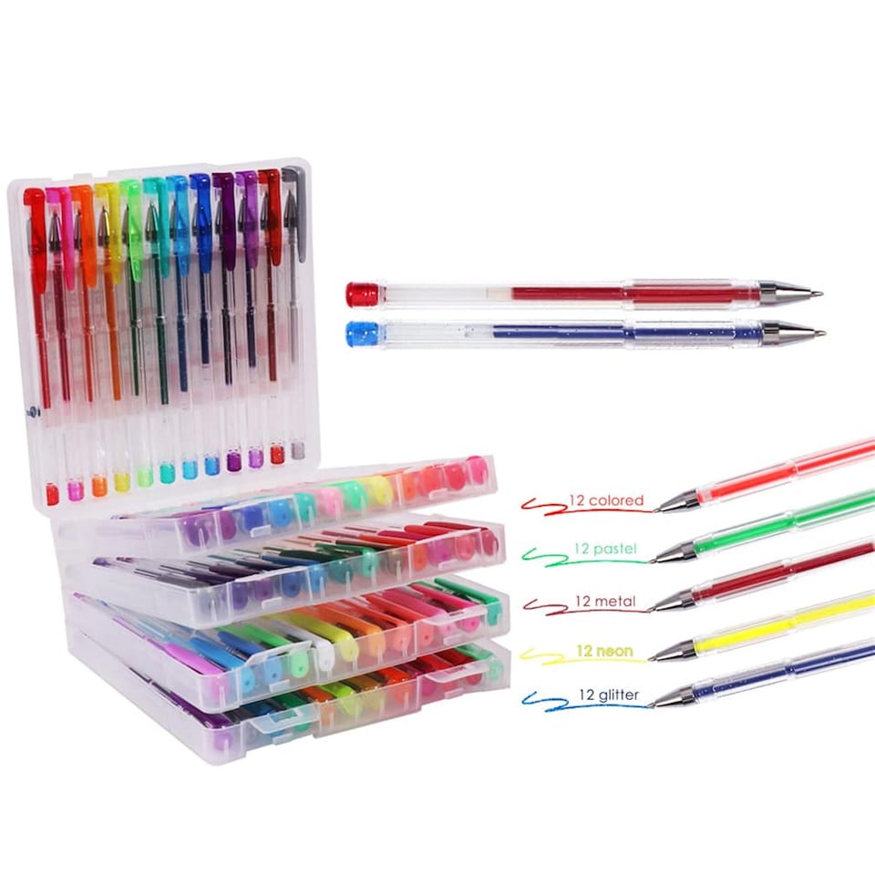 image 1 of Pack of 60 Pastel Neon Glitter Gel Ink Pens