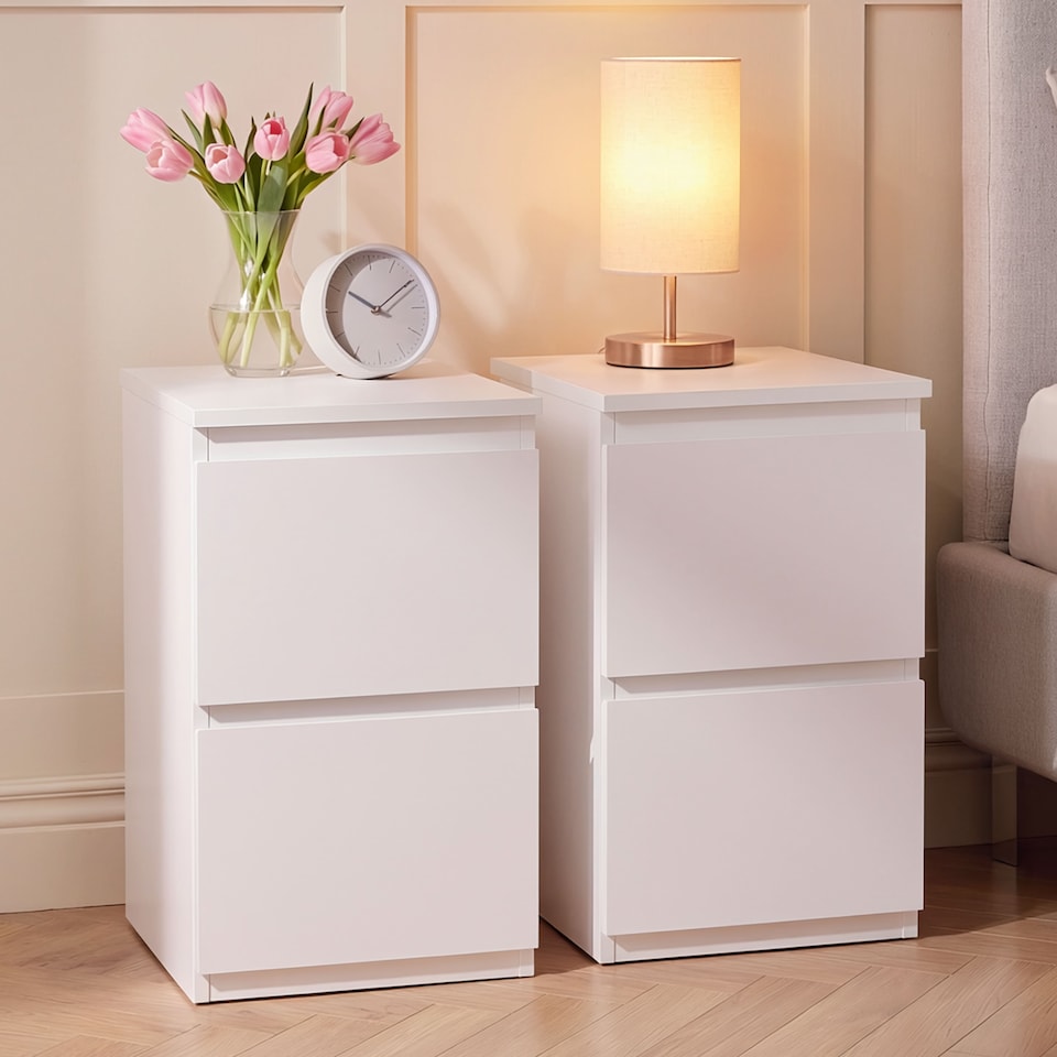 image 1 of Vida Designs Denver 2 Drawer Chest of Drawer Bedside Cabinet Nightstand Units Set of 2 - White