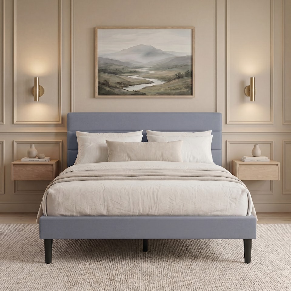 image 1 of Vida Designs Vandura Light Grey Linen Fabric Bed Frame with Headboard - Double
