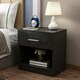 image 3 of Modern Bedside Table with Drawer and Open Shelf High Gloss In Black Black