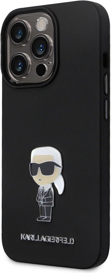 image 1 of Karl Lagerfeld Ikonik Metal Pin Silicone Cover for iphone 15 Pro 6.1 Black - KLHCP15LSMHKNPK