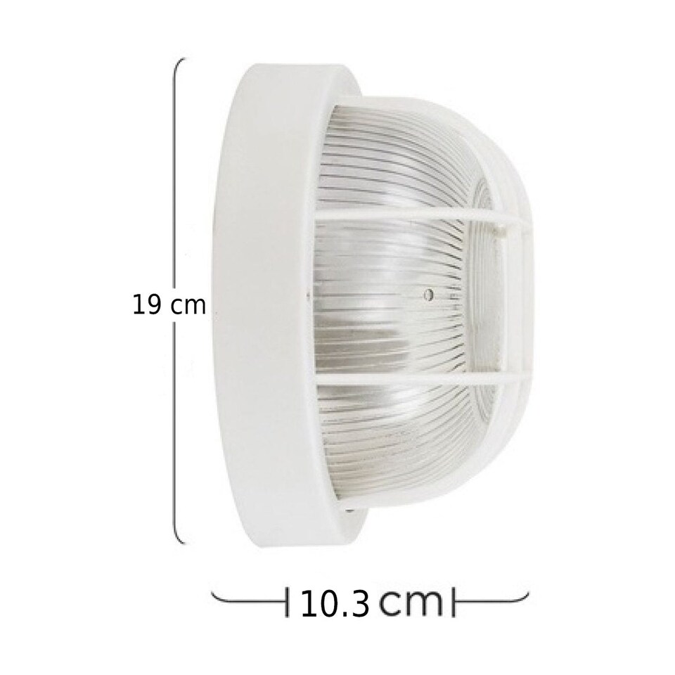 image 1 of CGC Ronnie White Cage Round Bulkhead Light | White | White | Diameter: 19 cm, Depth: 10.3 cm