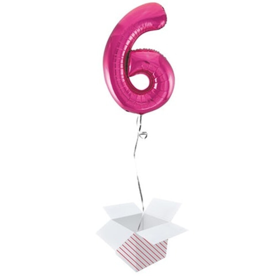 Pink Number 6 Helium Foil Giant Balloon - Inflated Balloon in a Box
