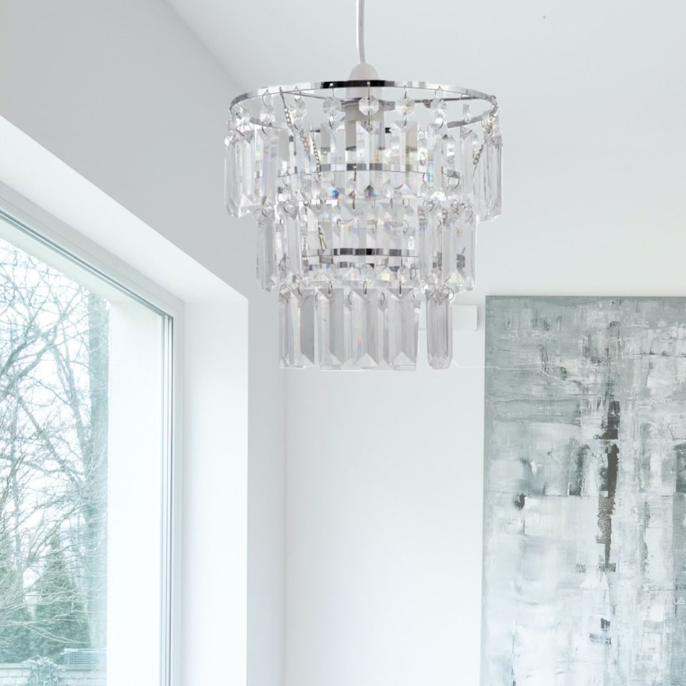 image 1 of Three Tier Acrylic Crystal Light Shade | Clear | Chrome | Medium | 1