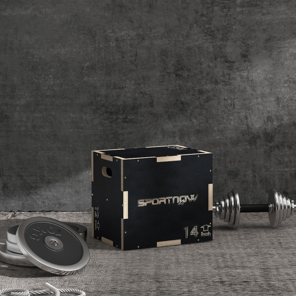 image 1 of SPORTNOW Pylometric Jump Box, Wooden Pylo Box for Home Gym | Black | Black | 30.5H x 40.5L x 35.5W cm