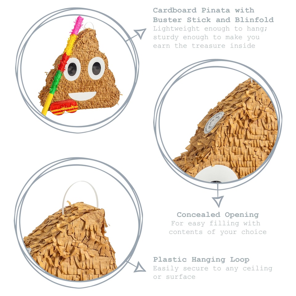 image 1 of Pinatas Poop Emoji Cardboard Pinata, Stick and Blindfold Set - W45cm x D10cm x H45cm - Brown