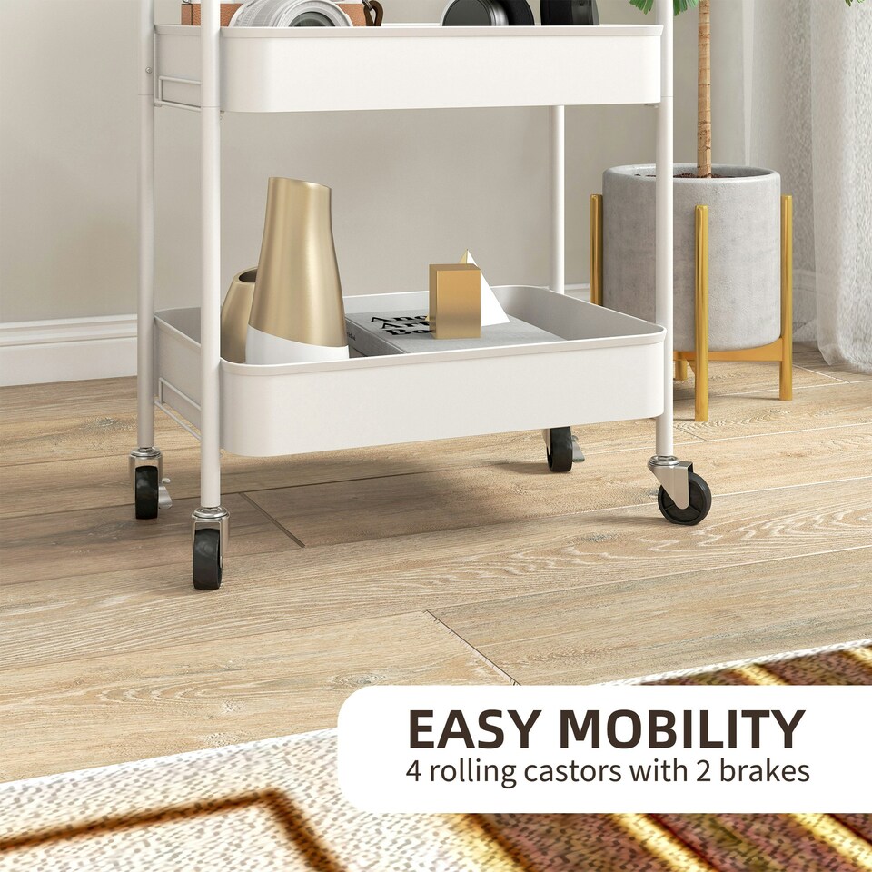 image 1 of HOMCOM 3 Tier Rolling Utility Cart with 3 Mesh Basket, White