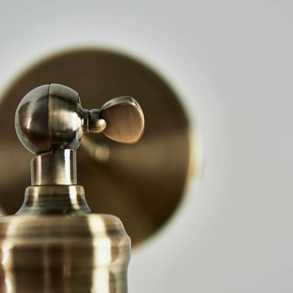 image 1 of ValueLights Wilhelm Pair Antique Brass Knuckle Joint Wall Lights Gloss Cream Shades | Cream