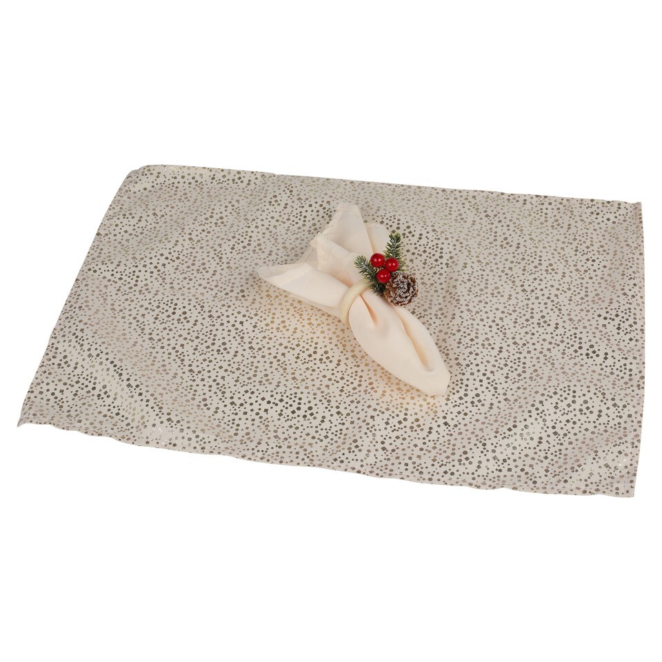 image 1 of 12 Pcs Washable Christmas Placemat & Napkin Ring Set Festive Acorn Berries Decor | Multi | Cream Gold