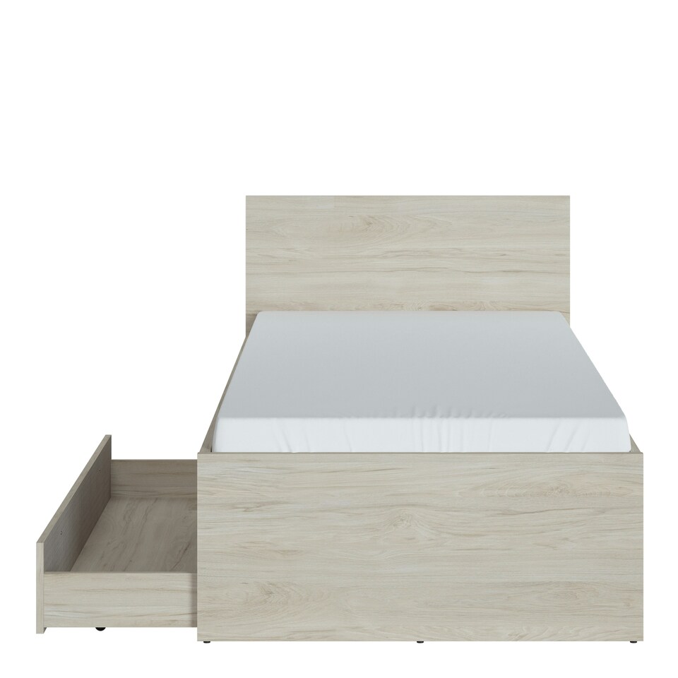 image 1 of Denim 90cm Bed with 1 Drawer in Light Walnut, Grey Fabric Effect and Cashmere