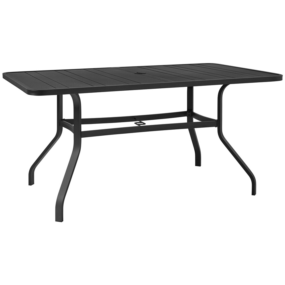 Yaheetech Rectangle Metal Tabletop with Umbrella Hole-Black | Black | Black | 151.5 cm L × 90 cm W × 73 cm H | 1