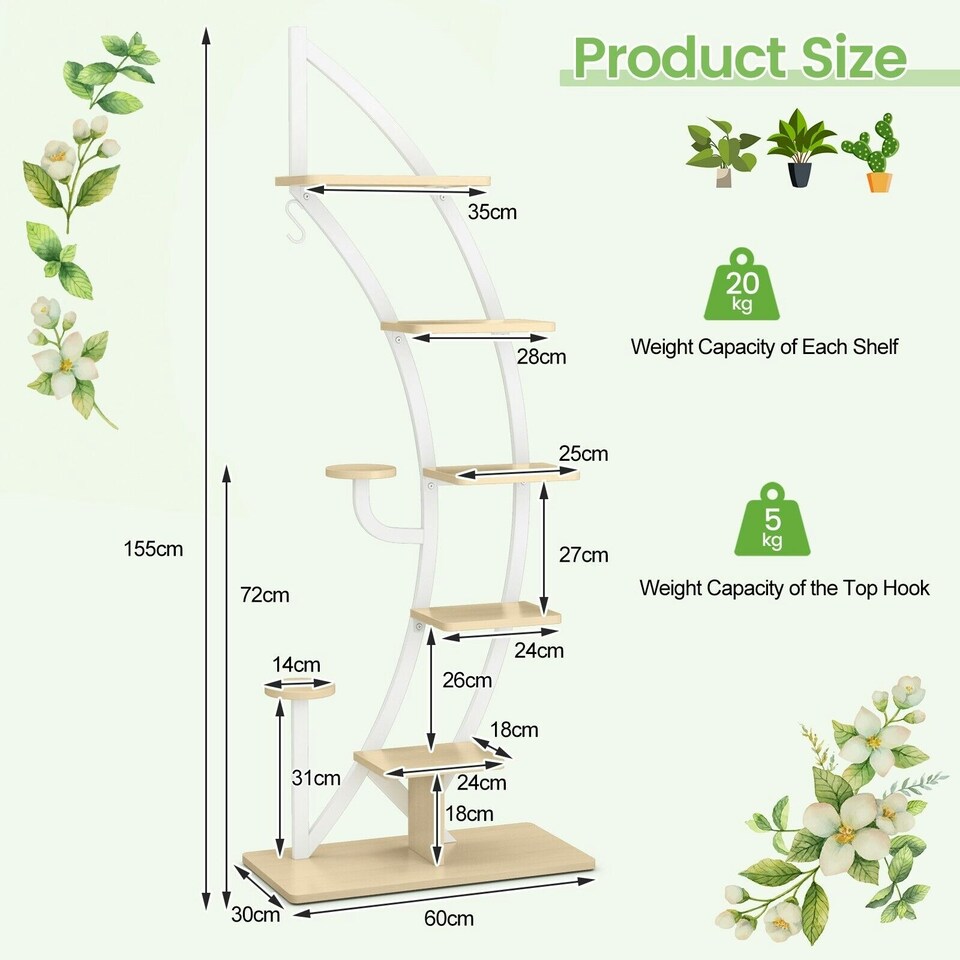 image 1 of COSTWAY 2 Pcs Wooden 8-Tier Plant Stand Rack Half Moon Shelf Brown