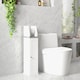 image 7 of kleankin Slim Bathroom Floor Cabinet with Cupboard, Roll Holder and Adjustable Shelf, Toilet Roll Storage Unit for Toilet Paper, Shampoo, White