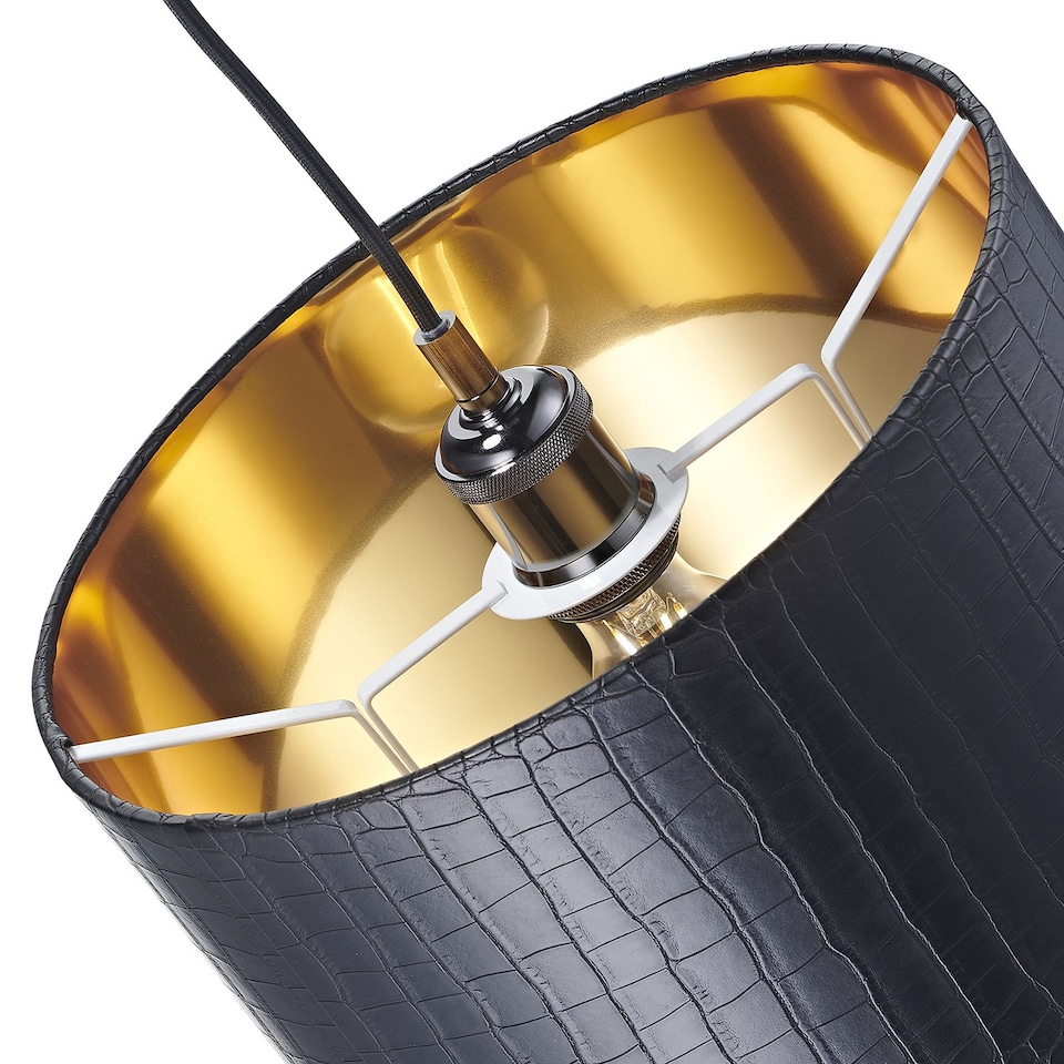 image 1 of Modern Black Croc Design Faux Leather 12 inch Lamp Shade with Shiny Gold Inner