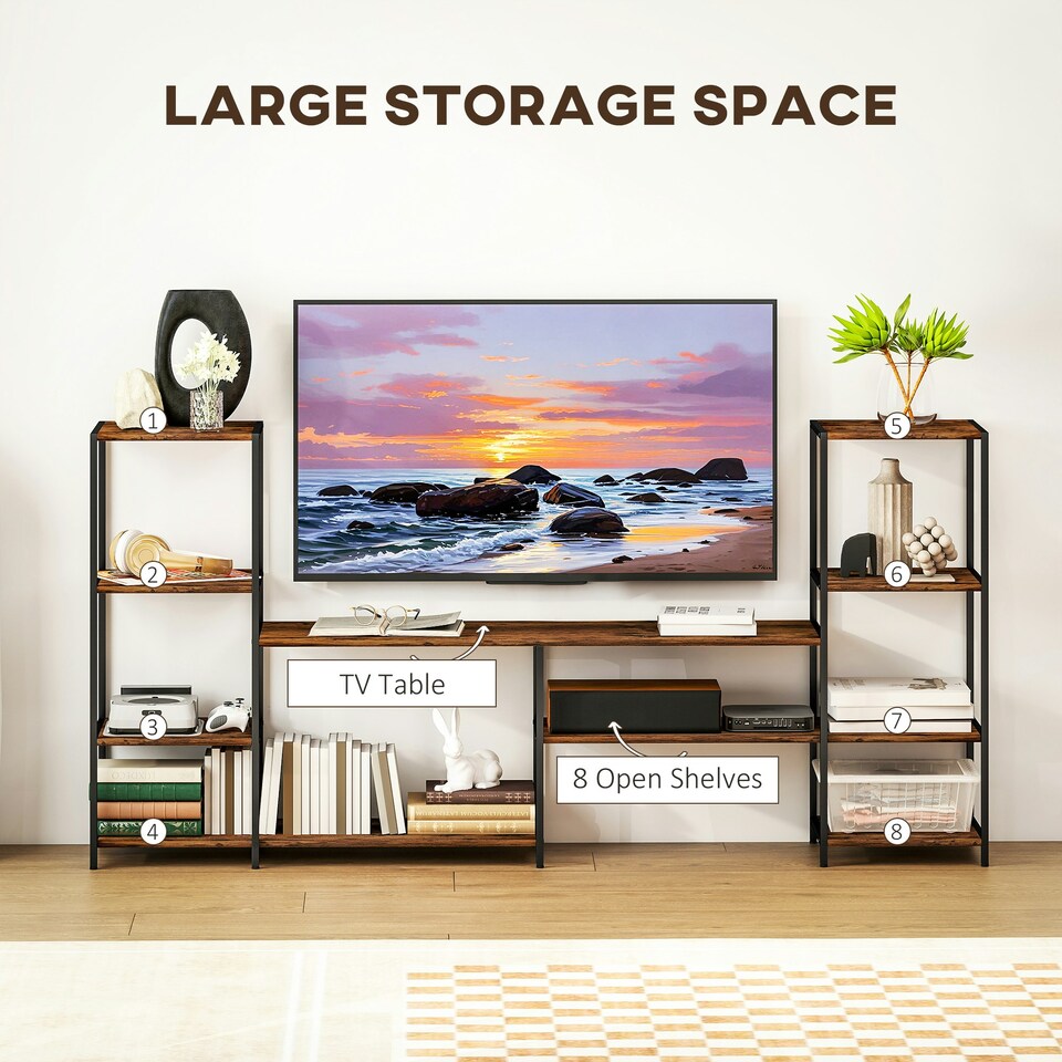 image 1 of HOMCOM TV Unit for TVs up to 55 Inches, Industrial TV Stand with Shelves Brown