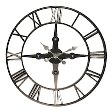Interiors By Premier Wall Clock With Silver Roman Numerals, 59cm Analogue Clock With Black Rim, Stylish Wall Clock For Hallways