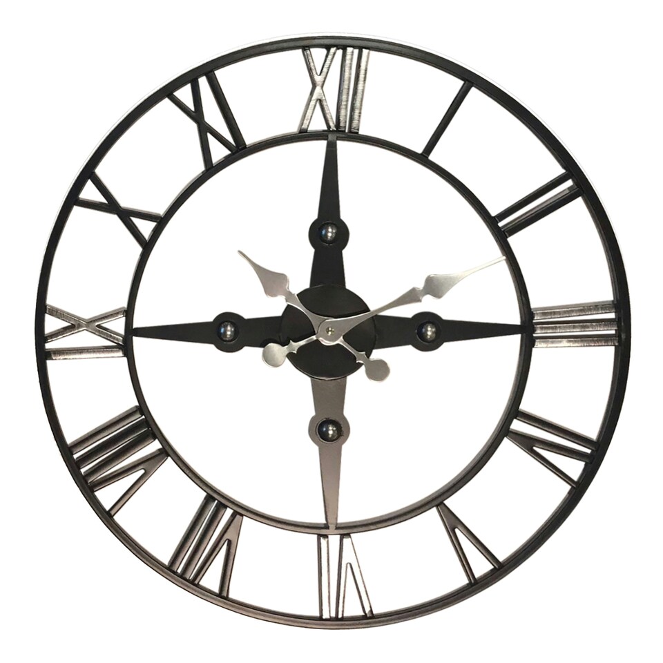 image 1 of Interiors By Premier Wall Clock With Silver Roman Numerals, 59cm Analogue Clock With Black Rim, Stylish Wall Clock For Hallways