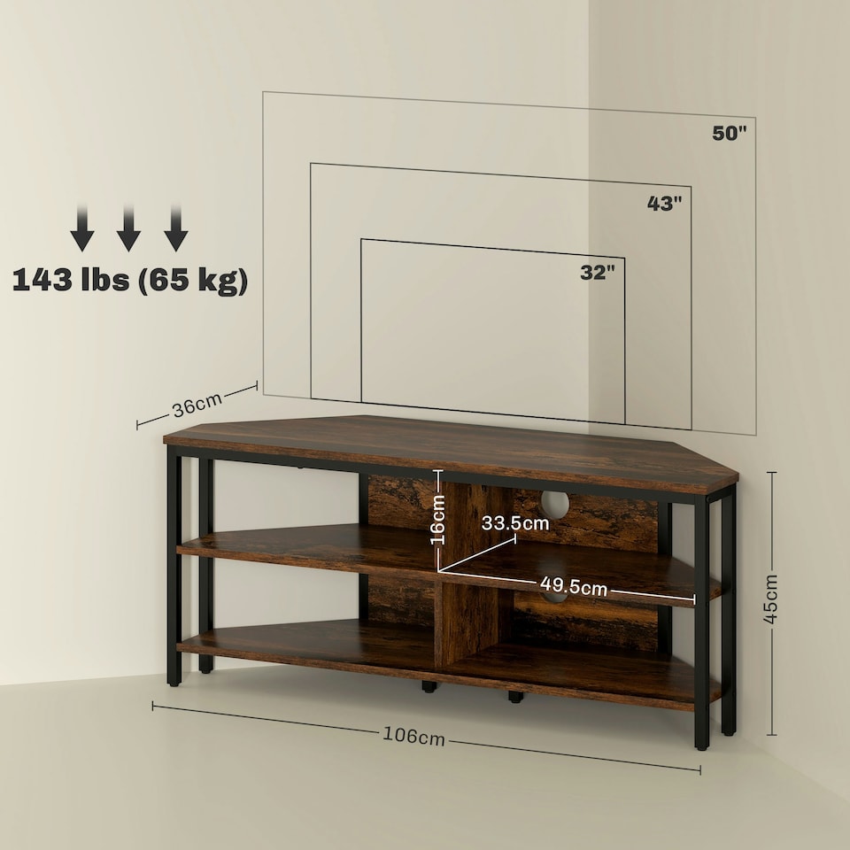 image 1 of HOMCOM 50" TV Stand Cabinet, TV Unit with Storage Shelves, Rustic Brown