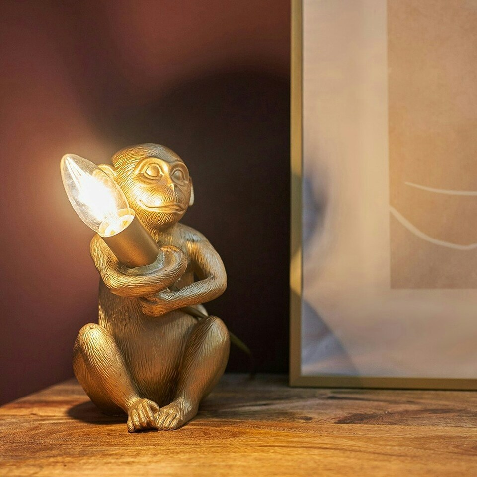 image 1 of ValueLights Pair Of Monkey Animal Quirky Modern Gold Painted Table Lamps
