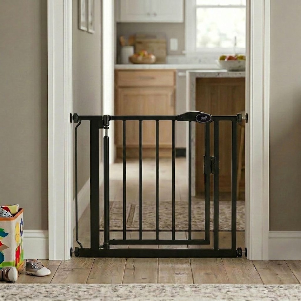 image 1 of Bettacare Auto Close Stair Gate, 118.2cm - 125.2cm, Matt Black, Pressure Fit Safety Gate, Baby Gate, Safety Barrier for Doors Hallways and Spaces, Easy Installation