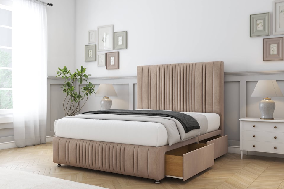 image 1 of Sloomy Kingsley Mink Naples Divan Bed With Mattress No Drawers With 26" Strutted Headboard & 12" Matching Footboard 2'6 Small Single | Brown | Mink | Small Single | 1