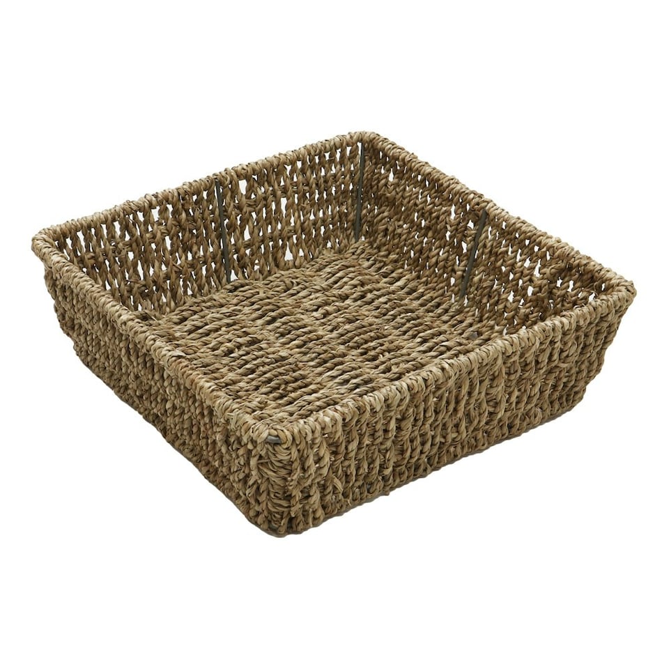 image 1 of JVL Hand Woven Seagrass Square Storage Tray, Capacity 4.2L, Set of 2 Brown