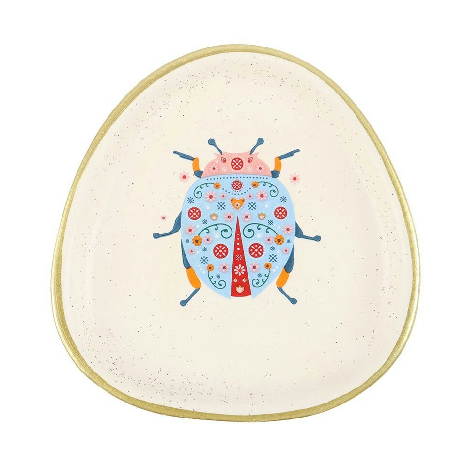 image 1 of Something Different Floral Ladybird Trinket Dish - White/Blue/Gold - One Size