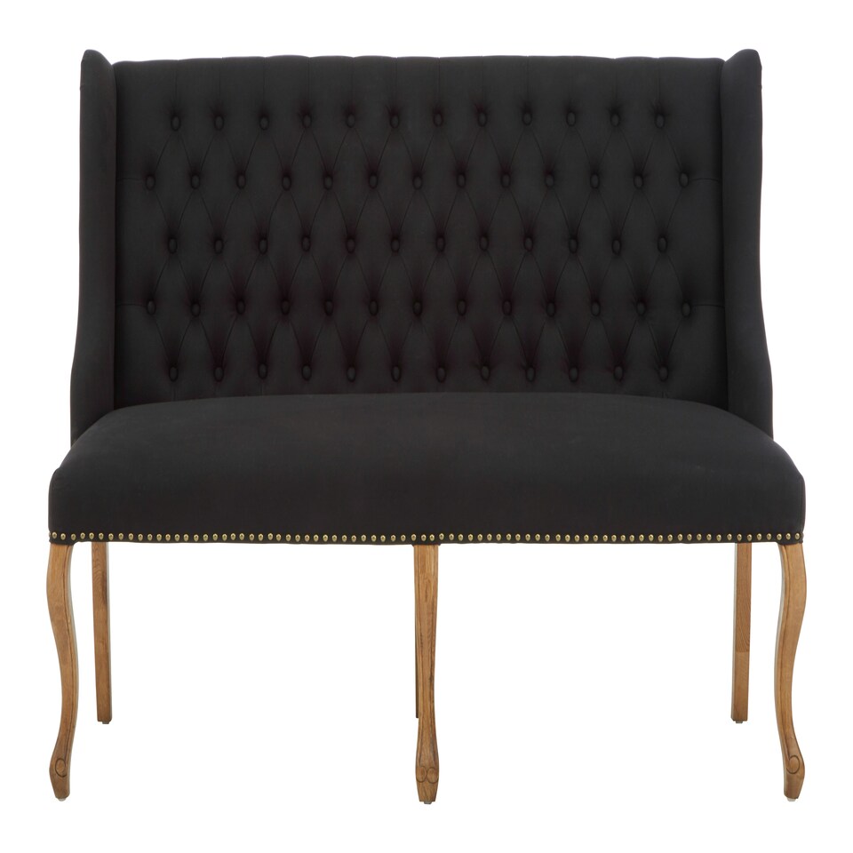 image 1 of Interiors By Premier 2 Seat Black Bench With Cabriole-Style Legs,Luxe Dining Bench,Spacious Patio Settee,Wooden Bench For Bedroom Black