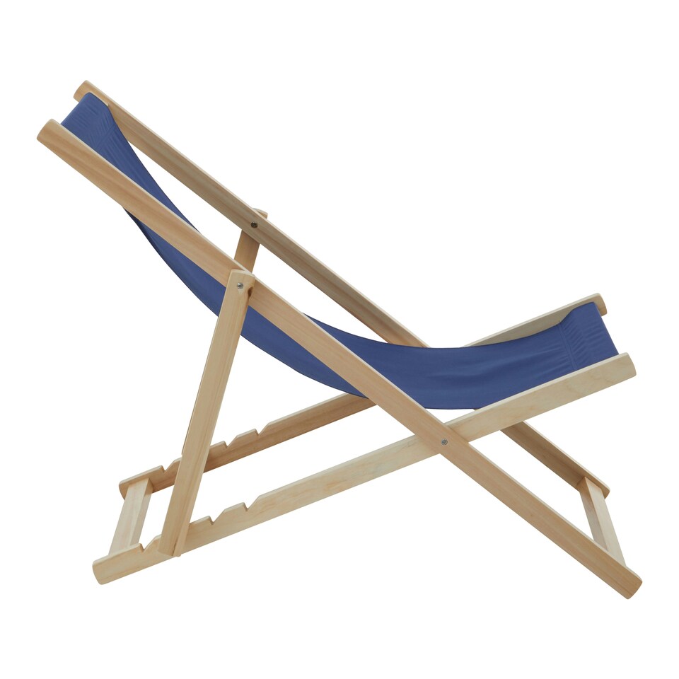 image 1 of Essentials by Premier Blue Deck Chair, Water-resistant Small Outdoor Deck Chair, Built Last Lawn Chair, Foldable Wooden Deck Chair