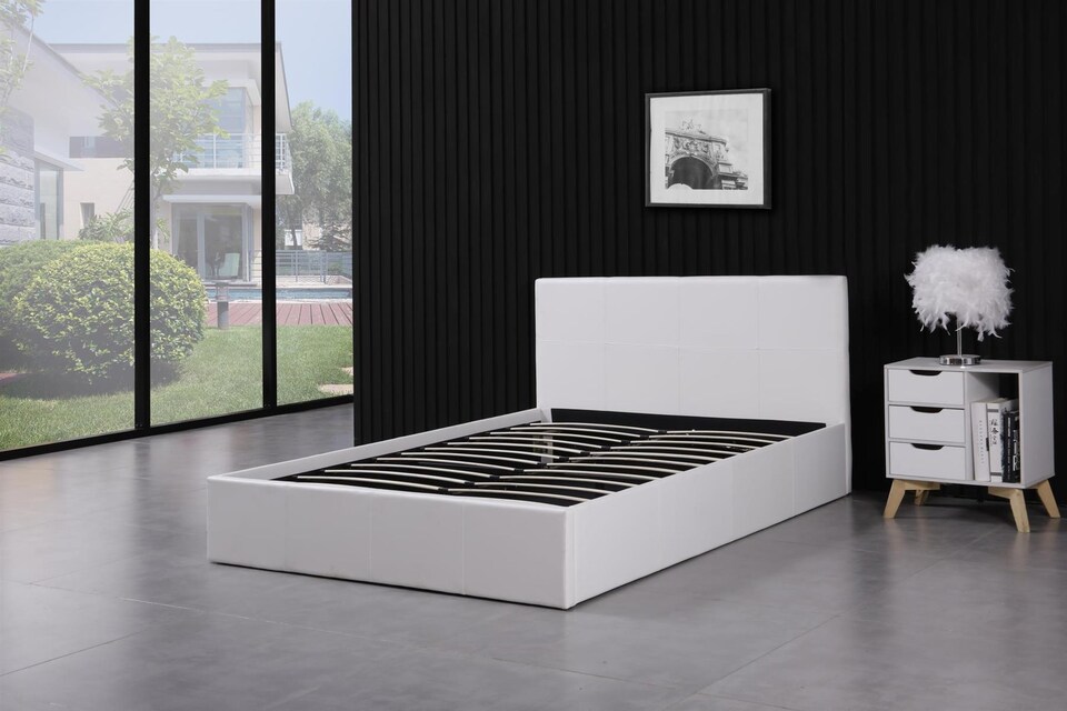 image 1 of Ottoman Storage Bed white small double 4ft leather and 1 Mattress bedroom furniture