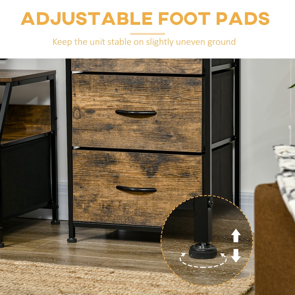 image 1 of HOMCOM Industrial Storage Cabinet, Fabric Chest of Drawers with Display Shelves, 3 Drawers Storage Unit for Living Room, Rustic Brown