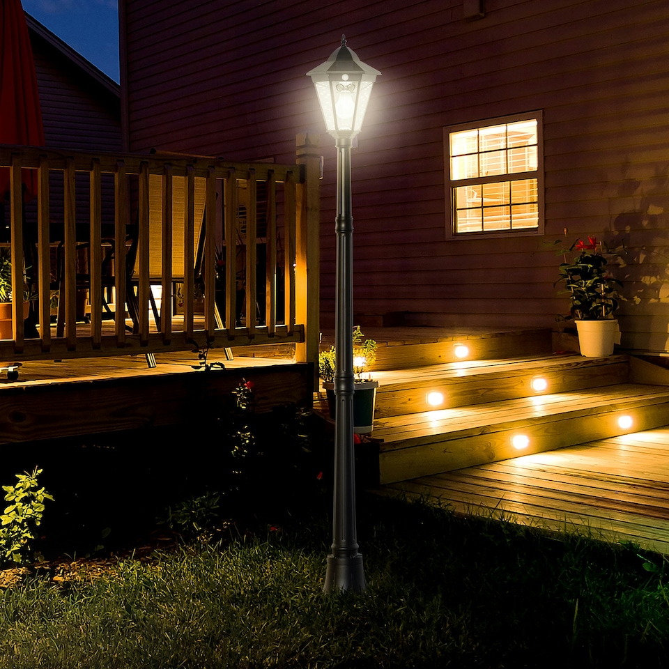 image 1 of Outsunny Outdoor Solar Powered Lantern Lamp Garden Lamp Post Light Black