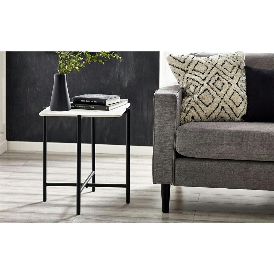 image 1 of Stylish White Marbled Top Lamp Table White