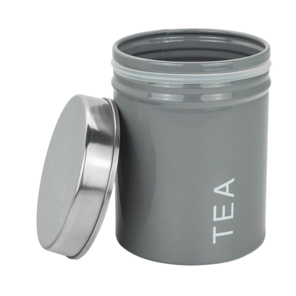 image 1 of Harbour Housewares Grey Round Metal Kitchen Tea Canister Kitchen Caddy Kitchen Storage Containers Canisters