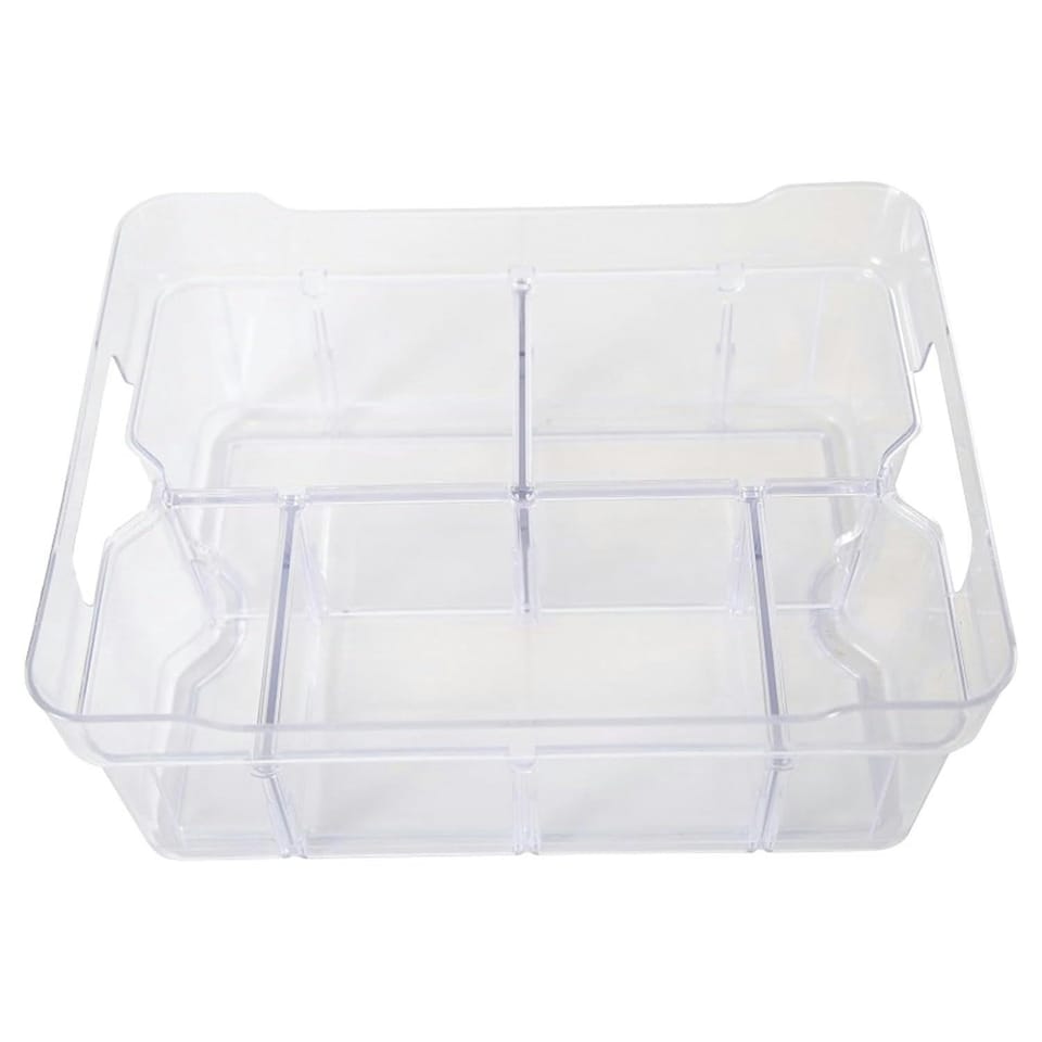 image 1 of 2 x Small (25.5cm x 18.5cm x 9cm) Adjustable Plastic Modular Storage Compartment Organisers Great For Crafts, Makeup & Food | Clear