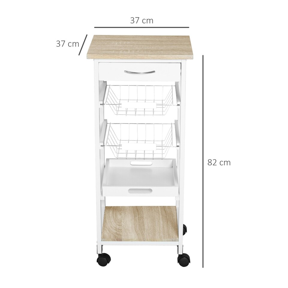image 1 of HOMCOM Mobile Rolling Kitchen Island Trolley for Home Metal Baskets Tray Shelves