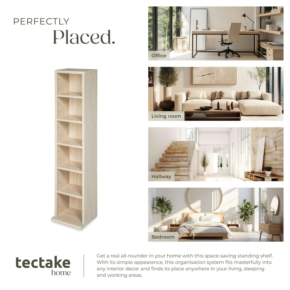 image 1 of CD DVD Storage Tower Media Display Unit Adjustable Shelves Wood Effect 102 CDs or 27 DVDs Brown | Beech