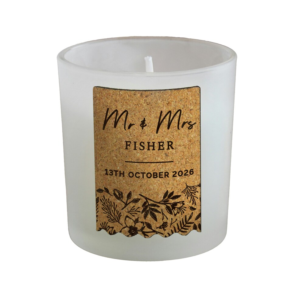 image 1 of Personalised Wedding Cork Label Candle Jar Clear