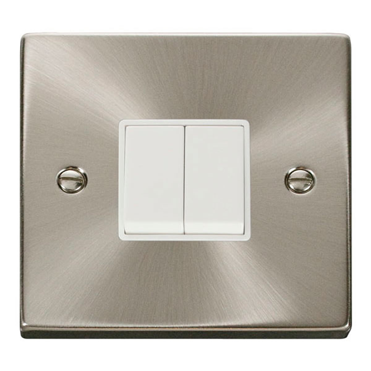 SE Home Satin / Brushed Chrome 10A 2 Gang 2 Way Light Switch in Metallic Silver