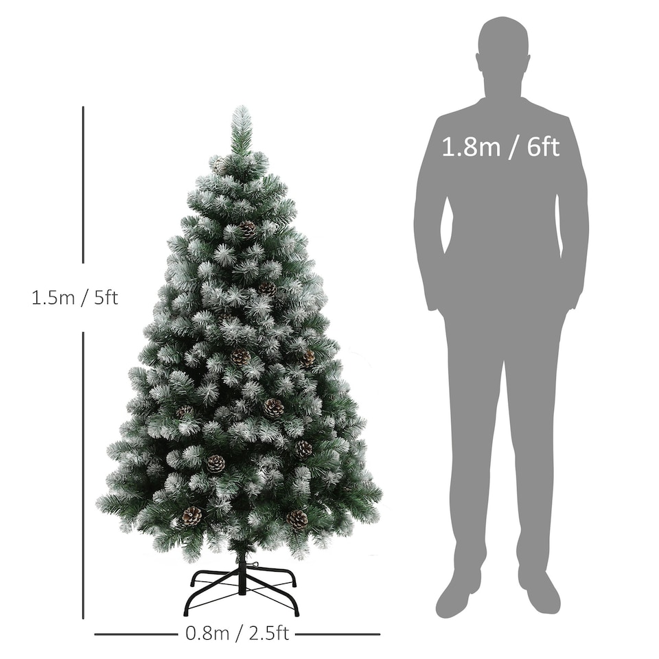 image 1 of HOMCOM 5ft Artificial Pine Christmas Tree with Pinecones, Steel Base