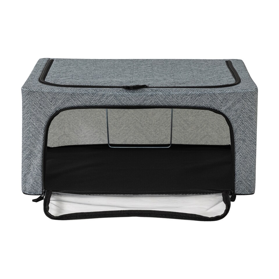 image 1 of Periea ‘Beau’ Folding Collapsible Stackable Fabric Home Storage Boxes with Steel Frames (Herringbone, Medium)