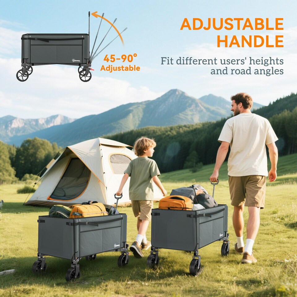 image 1 of Outsunny Folding Trolley on Wheels, Garden Cart with Openable Sides, Grey