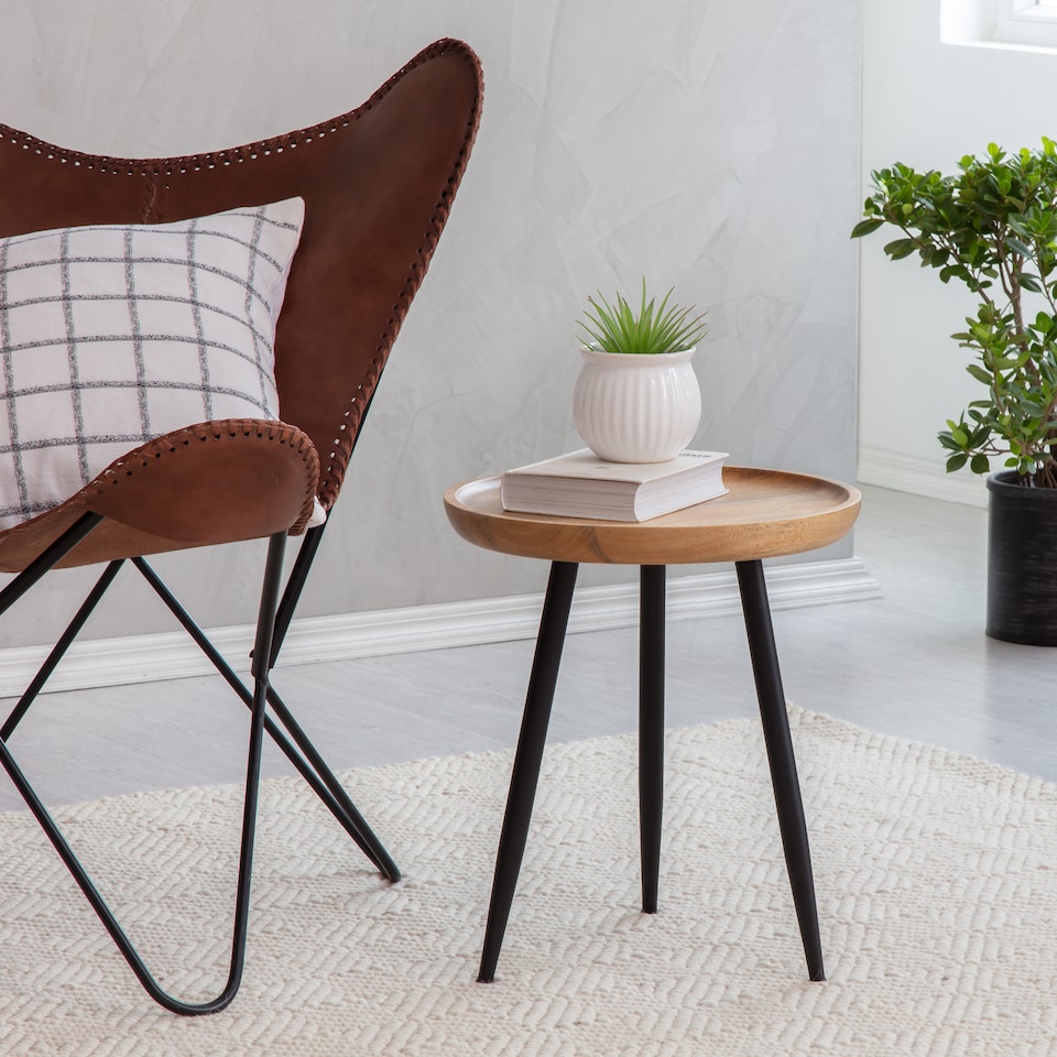 image 1 of Chervey Round Solid Mango Wood Side Table with Tri-Pin Legs Small