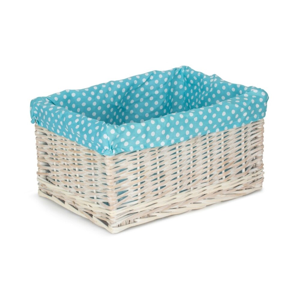 image 1 of Blue Spotty Lined Wicker Open Storage Basket Medium | Blue | Blue
